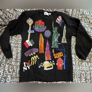 Vintage Woman’s embroidered sweater depicting iconic New York
